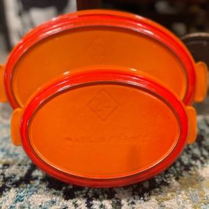 Vintage orange Le Creuste #24 & 32 baking dish set